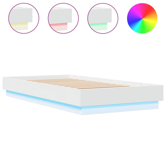 Bed Frame without Mattress with LED Lights White 75x190 cm Bed Frame without Mattress with LED Lights White 75x190 cm