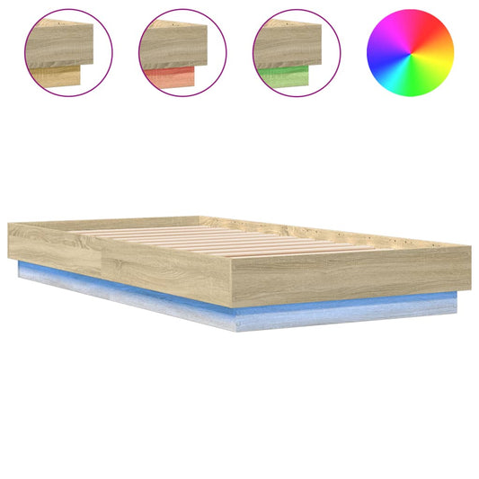 Bed Frame without Mattress with LED Lights Sonoma Oak 75x190 cm Bed Frame without Mattress with LED Lights Sonoma Oak 75x190 cm