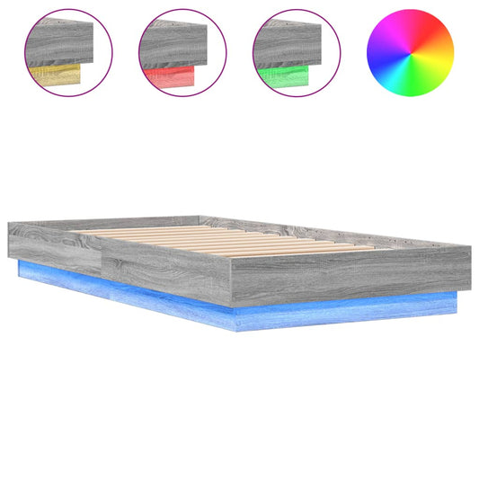 Bed Frame without Mattress with LED Lights Grey Sonoma 75x190cm Bed Frame without Mattress with LED Lights Grey Sonoma 75x190cm