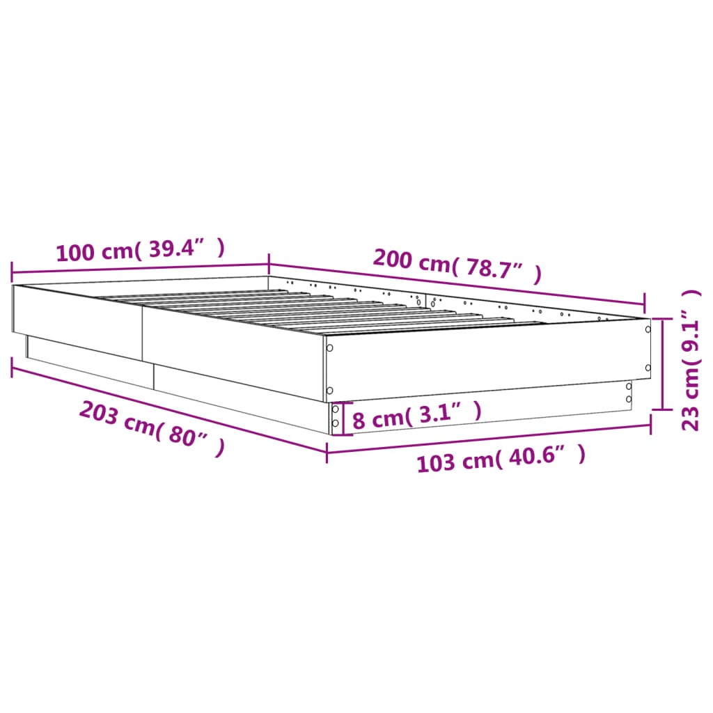 Bed Frame without Mattress Grey Sonoma 100x200 cm Engineered Wood