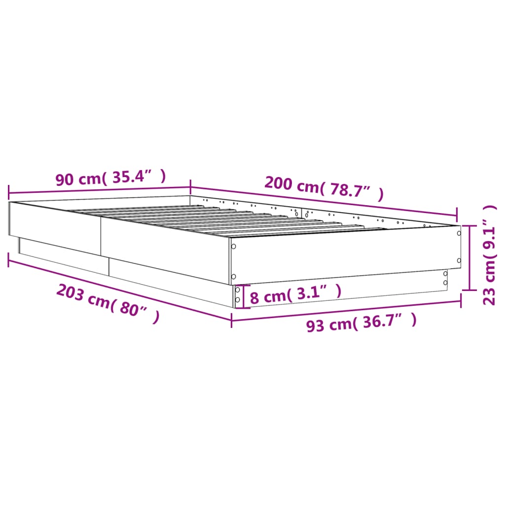 Bed Frame without Mattress Sonoma Oak 90x200 cm Engineered Wood