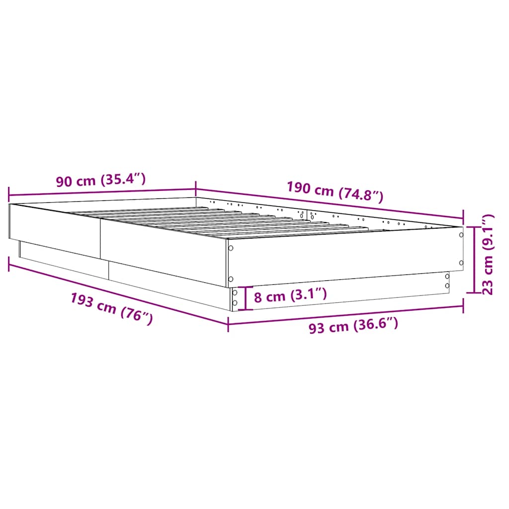 Bed Frame without Mattress White 90x190 cm Single Engineered Wood