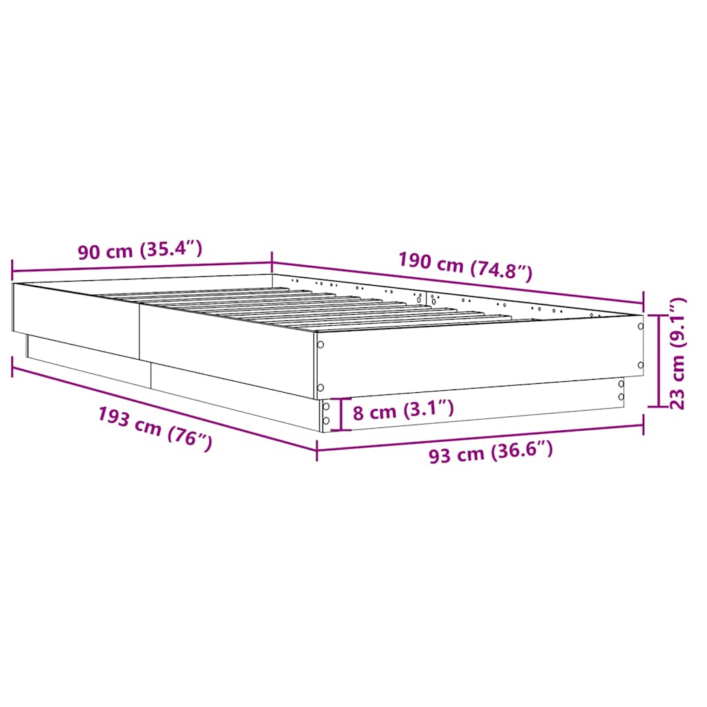 Bed Frame without Mattress Concrete Grey 90x190 cm