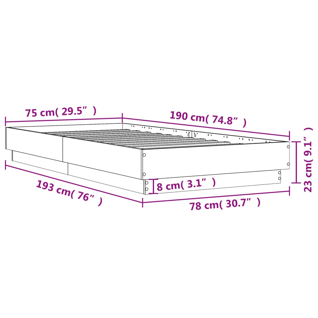 Bed Frame without Mattress Sonoma Oak 75x190 cm Engineered Wood