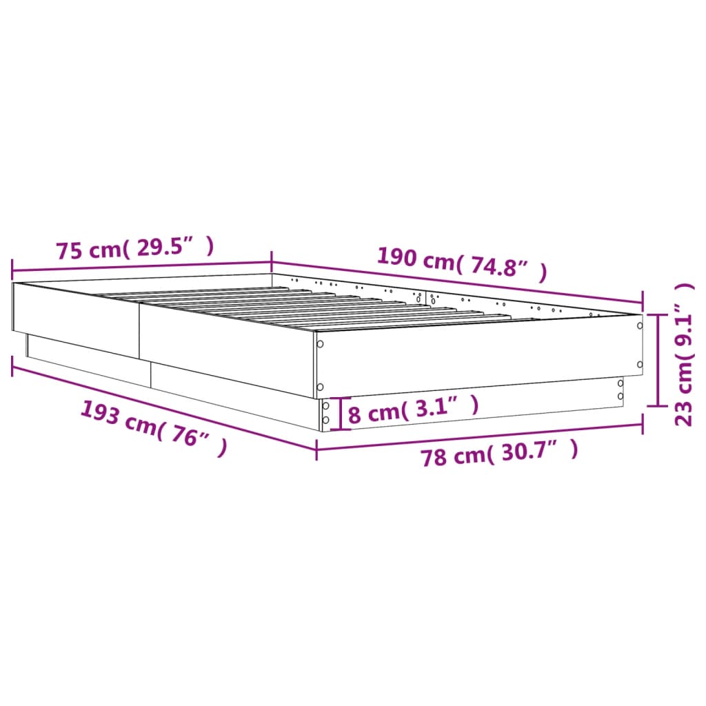 Bed Frame without Mattress Smoked Oak 75x190 cm Engineered Wood
