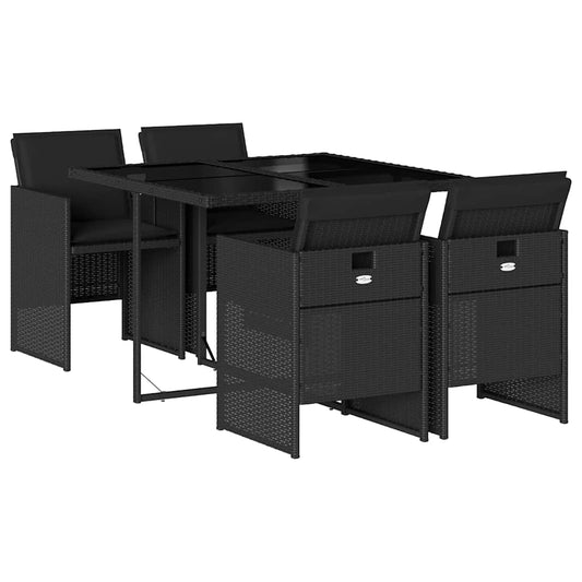 5 Piece Garden Dining Set with Cushions Black Poly Rattan 5 Piece Garden Dining Set with Cushions Black Poly Rattan