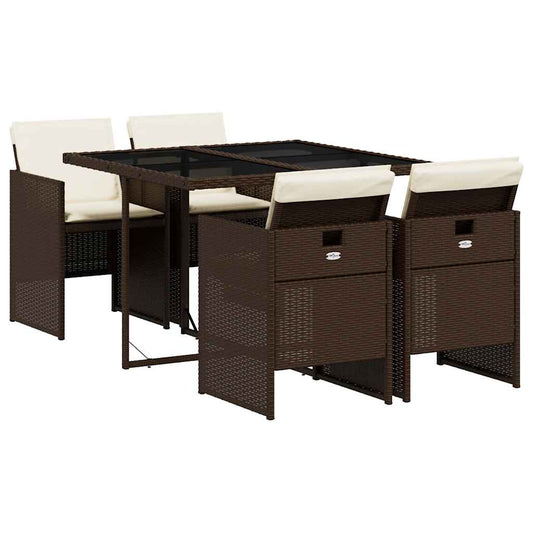 5 Piece Garden Dining Set with Cushions Brown Poly Rattan 5 Piece Garden Dining Set with Cushions Brown Poly Rattan