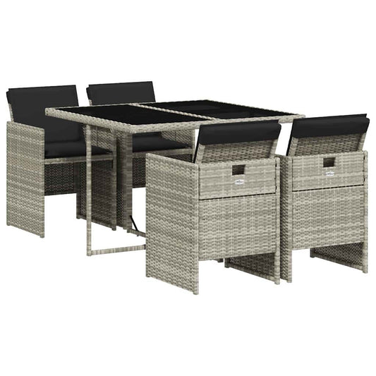 5 Piece Garden Dining Set with Cushions Light Grey Poly Rattan 5 Piece Garden Dining Set with Cushions Light Grey Poly Rattan