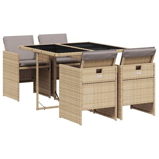 5 Piece Garden Dining Set with Cushions Mix Beige Poly Rattan 5 Piece Garden Dining Set with Cushions Mix Beige Poly Rattan