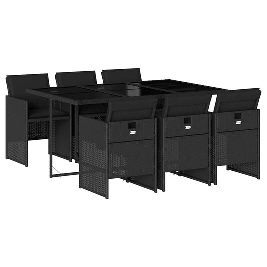 7 Piece Garden Dining Set with Cushions Black Poly Rattan 7 Piece Garden Dining Set with Cushions Black Poly Rattan