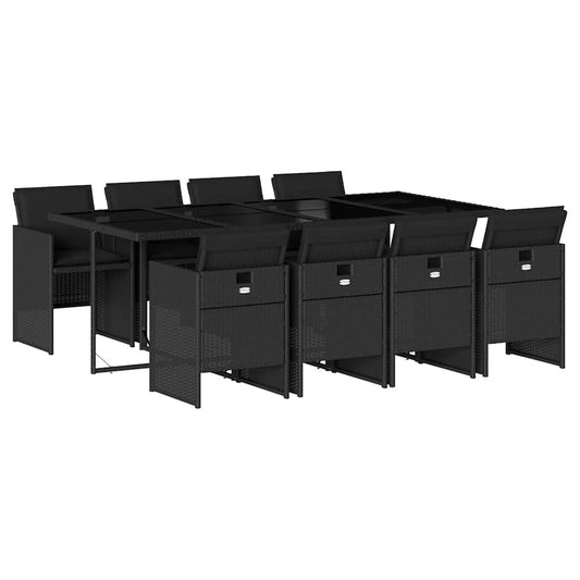 9 Piece Garden Dining Set with Cushions Black Poly Rattan 9 Piece Garden Dining Set with Cushions Black Poly Rattan