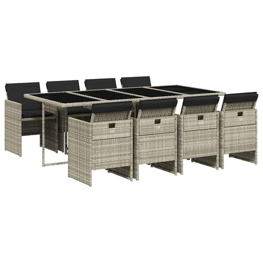 9 Piece Garden Dining Set with Cushions Light Grey Poly Rattan 9 Piece Garden Dining Set with Cushions Light Grey Poly Rattan