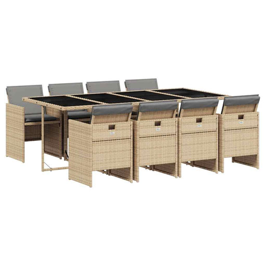 9 Piece Garden Dining Set with Cushions Mix Beige Poly Rattan 9 Piece Garden Dining Set with Cushions Mix Beige Poly Rattan