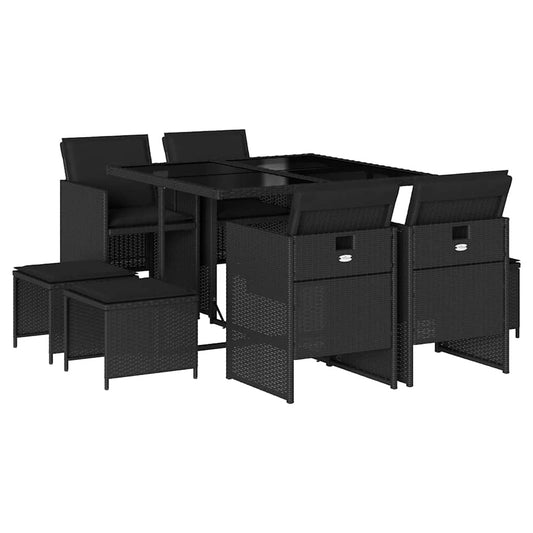9 Piece Garden Dining Set with Cushions Black Poly Rattan 9 Piece Garden Dining Set with Cushions Black Poly Rattan