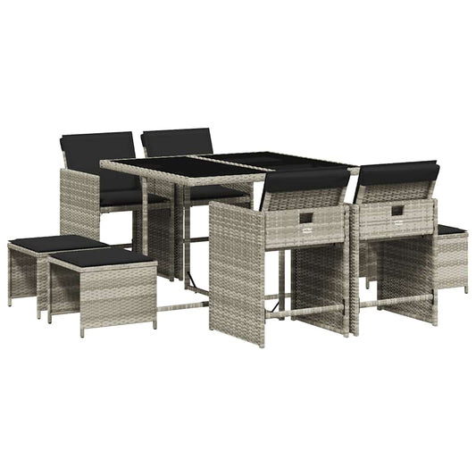 9 Piece Garden Dining Set with Cushions Light Grey Poly Rattan 9 Piece Garden Dining Set with Cushions Light Grey Poly Rattan