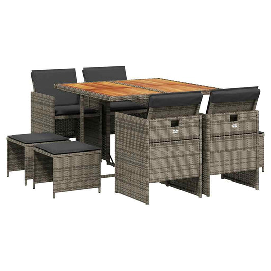 9 Piece Garden Dining Set with Cushions Grey Poly Rattan 9 Piece Garden Dining Set with Cushions Grey Poly Rattan