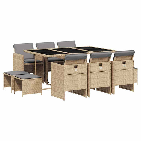 11 Piece Garden Dining Set with Cushions Mix Beige Poly Rattan 11 Piece Garden Dining Set with Cushions Mix Beige Poly Rattan