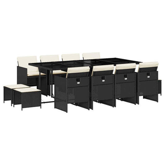 13 Piece Garden Dining Set with Cushions Black Poly Rattan 13 Piece Garden Dining Set with Cushions Black Poly Rattan