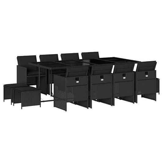 13 Piece Garden Dining Set with Cushions Black Poly Rattan 13 Piece Garden Dining Set with Cushions Black Poly Rattan