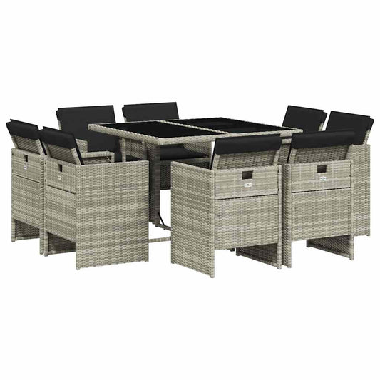 9 Piece Garden Dining Set with Cushions Light Grey Poly Rattan 9 Piece Garden Dining Set with Cushions Light Grey Poly Rattan