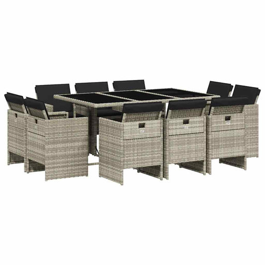 11 Piece Garden Dining Set with Cushions Light Grey Poly Rattan 11 Piece Garden Dining Set with Cushions Light Grey Poly Rattan