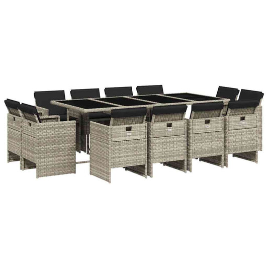 13 Piece Garden Dining Set with Cushions Light Grey Poly Rattan 13 Piece Garden Dining Set with Cushions Light Grey Poly Rattan