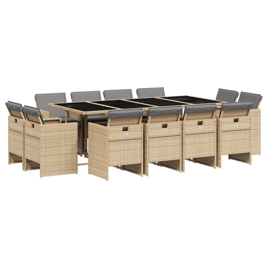 13 Piece Garden Dining Set with Cushions Mix Beige Poly Rattan 13 Piece Garden Dining Set with Cushions Mix Beige Poly Rattan