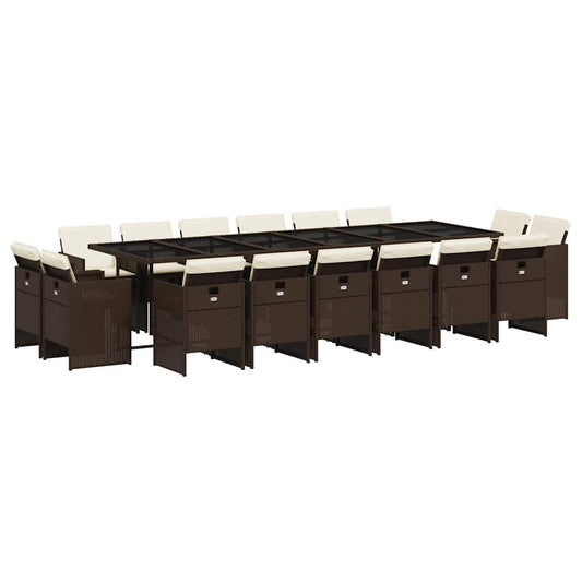 17 Piece Garden Dining Set with Cushions Brown Poly Rattan 17 Piece Garden Dining Set with Cushions Brown Poly Rattan