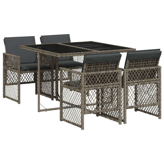 5 Piece Garden Dining Set with Cushions Grey Poly Rattan 5 Piece Garden Dining Set with Cushions Grey Poly Rattan