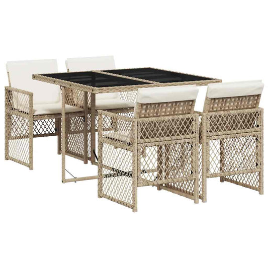 5 Piece Garden Dining Set with Cushions Beige Poly Rattan 5 Piece Garden Dining Set with Cushions Beige Poly Rattan