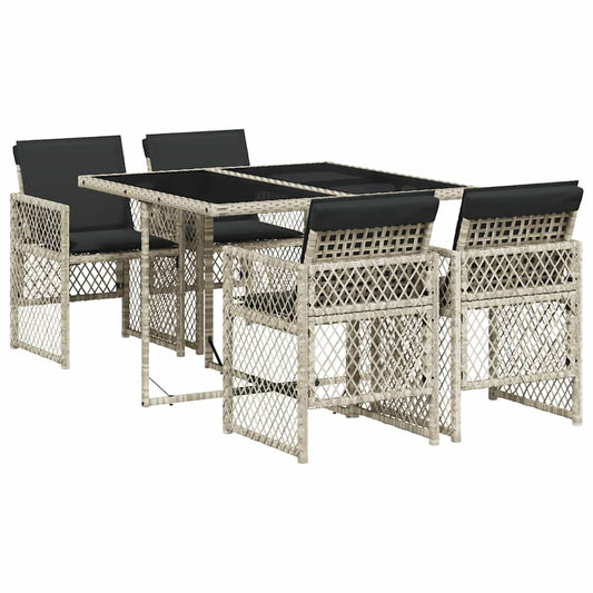 5 Piece Garden Dining Set with Cushions Light Grey Poly Rattan 5 Piece Garden Dining Set with Cushions Light Grey Poly Rattan