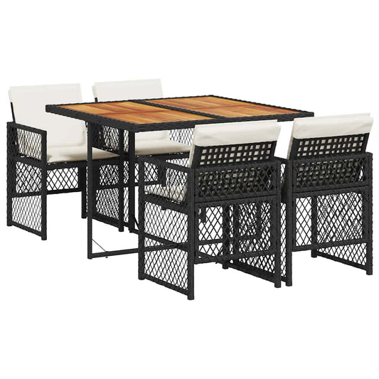 5 Piece Garden Dining Set with Cushions Black Poly Rattan 5 Piece Garden Dining Set with Cushions Black Poly Rattan