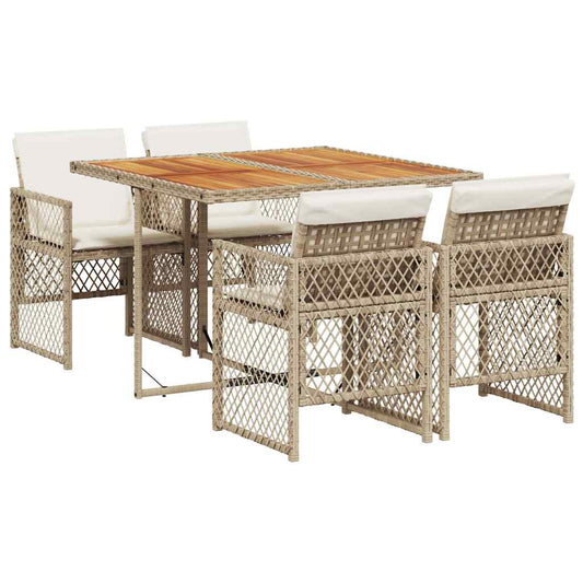 5 Piece Garden Dining Set with Cushions Beige Poly Rattan 5 Piece Garden Dining Set with Cushions Beige Poly Rattan