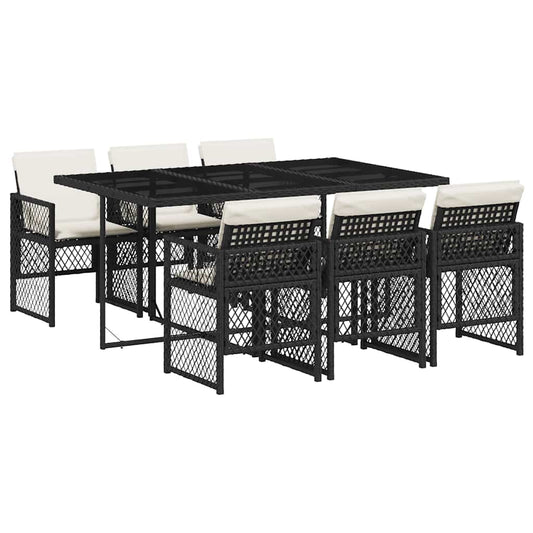 7 Piece Garden Dining Set with Cushions Black Poly Rattan 7 Piece Garden Dining Set with Cushions Black Poly Rattan