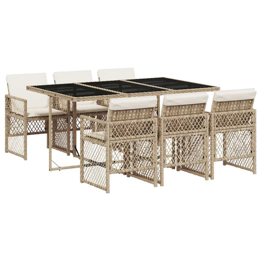 7 Piece Garden Dining Set with Cushions Beige Poly Rattan 7 Piece Garden Dining Set with Cushions Beige Poly Rattan