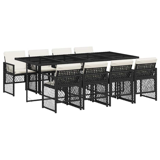 9 Piece Garden Dining Set with Cushions Black Poly Rattan 9 Piece Garden Dining Set with Cushions Black Poly Rattan