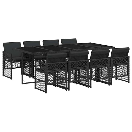 9 Piece Garden Dining Set with Cushions Black Poly Rattan 9 Piece Garden Dining Set with Cushions Black Poly Rattan