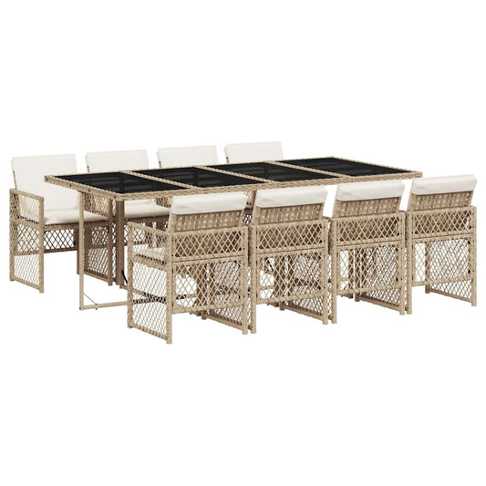 9 Piece Garden Dining Set with Cushions Beige Poly Rattan 9 Piece Garden Dining Set with Cushions Beige Poly Rattan