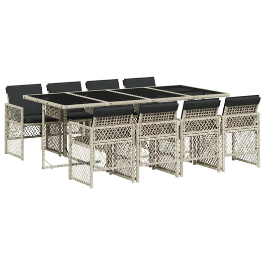 9 Piece Garden Dining Set with Cushions Light Grey Poly Rattan 9 Piece Garden Dining Set with Cushions Light Grey Poly Rattan