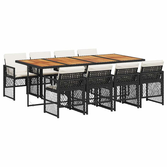 9 Piece Garden Dining Set with Cushions Black Poly Rattan 9 Piece Garden Dining Set with Cushions Black Poly Rattan