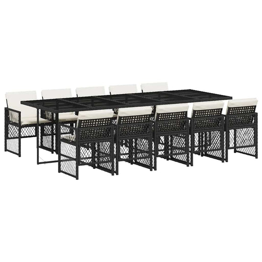 11 Piece Garden Dining Set with Cushions Black Poly Rattan 11 Piece Garden Dining Set with Cushions Black Poly Rattan