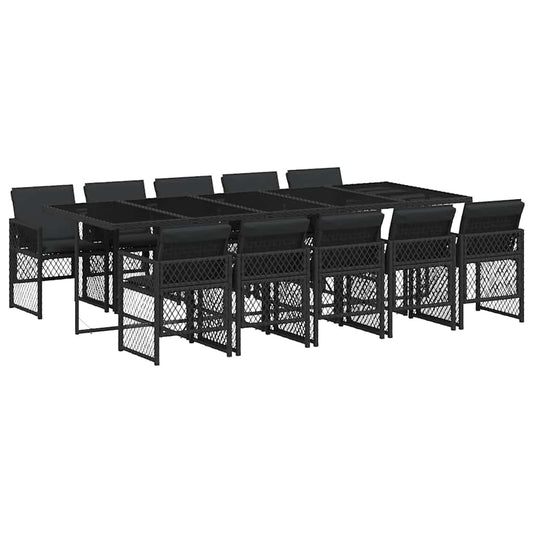 11 Piece Garden Dining Set with Cushions Black Poly Rattan 11 Piece Garden Dining Set with Cushions Black Poly Rattan