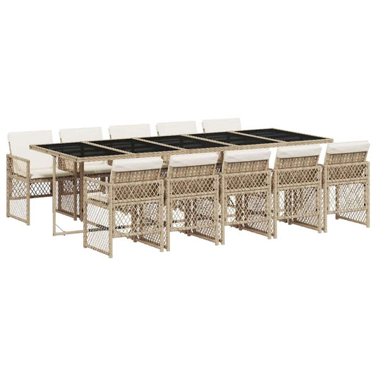 11 Piece Garden Dining Set with Cushions Beige Poly Rattan 11 Piece Garden Dining Set with Cushions Beige Poly Rattan