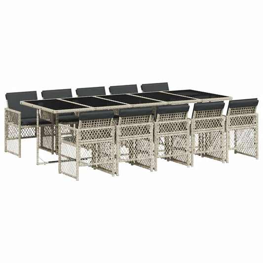 11 Piece Garden Dining Set with Cushions Light Grey Poly Rattan 11 Piece Garden Dining Set with Cushions Light Grey Poly Rattan