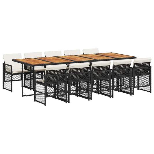 11 Piece Garden Dining Set with Cushions Black Poly Rattan 11 Piece Garden Dining Set with Cushions Black Poly Rattan