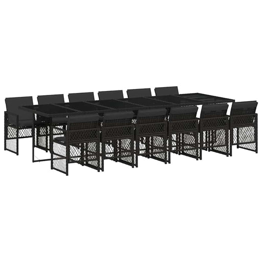 13 Piece Garden Dining Set with Cushions Black Poly Rattan 13 Piece Garden Dining Set with Cushions Black Poly Rattan