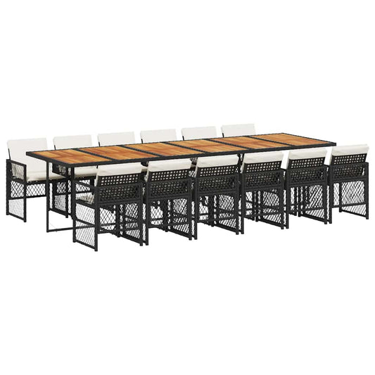 13 Piece Garden Dining Set with Cushions Black Poly Rattan 13 Piece Garden Dining Set with Cushions Black Poly Rattan