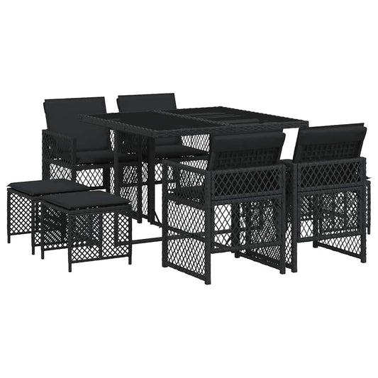 9 Piece Garden Dining Set with Cushions Black Poly Rattan 9 Piece Garden Dining Set with Cushions Black Poly Rattan