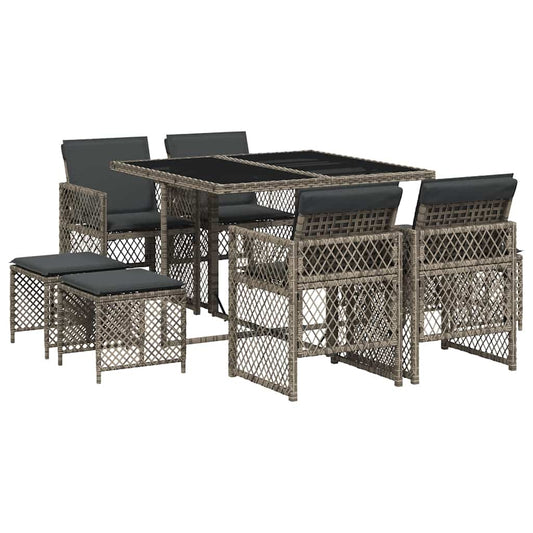 9 Piece Garden Dining Set with Cushions Grey Poly Rattan 9 Piece Garden Dining Set with Cushions Grey Poly Rattan