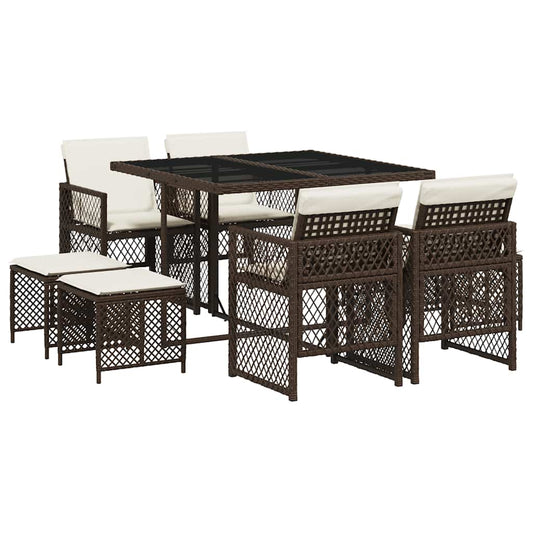 9 Piece Garden Dining Set with Cushions Brown Poly Rattan 9 Piece Garden Dining Set with Cushions Brown Poly Rattan